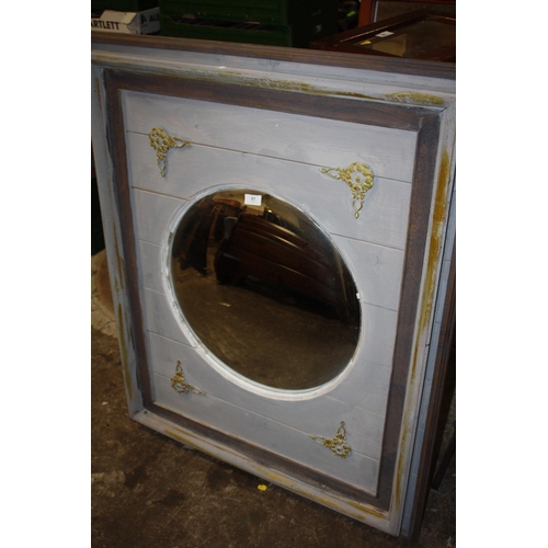 61 - A VINTAGE PAINTED FRAMED WALL MIRROR WITH GILT FLORAL DETAIL 113 X 92 CM