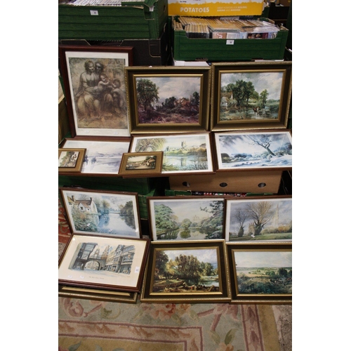 65 - A BOX OF ASSORTED PRINTS TO INCLUDE GILT FRAMED EXAMPLES