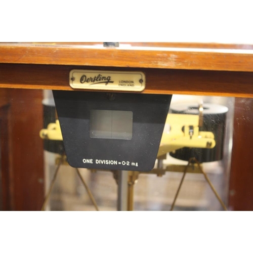 86 - A GLASS AND MAHOGANY CASED SET SCALES BY OERTLING OF LONDON