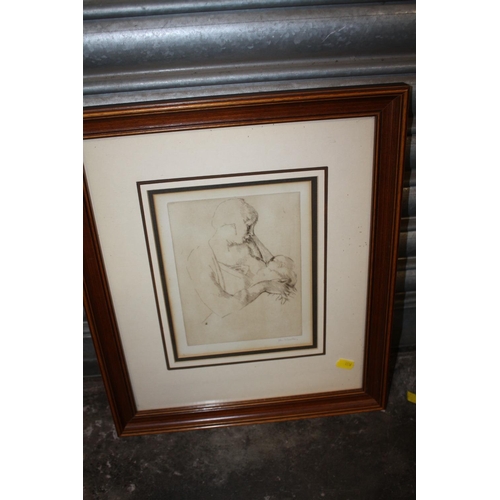 17 - A FRAMED AND GLAZED ETCHING DEPICTING A BREAST FEEDING MOTHER SIGNED JOHN WHEATLEY IN PENCIL TO THE ... 