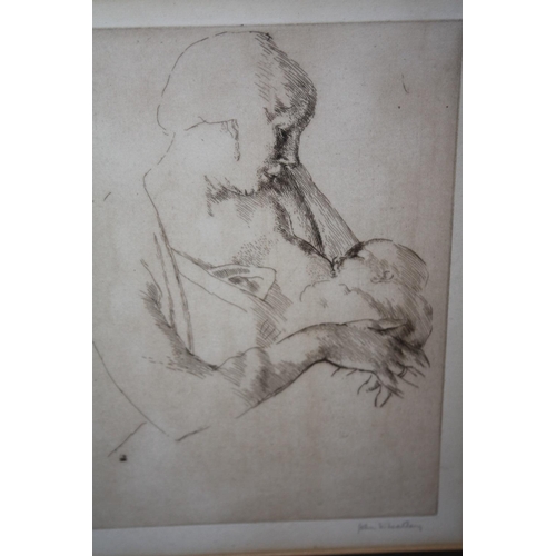 17 - A FRAMED AND GLAZED ETCHING DEPICTING A BREAST FEEDING MOTHER SIGNED JOHN WHEATLEY IN PENCIL TO THE ... 