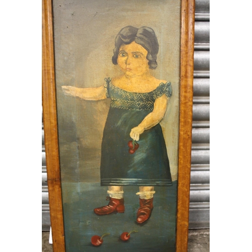 22 - A MAPLE FRAMED OIL ON CANVAS DEPICTING A YOUNG GIRL HOLDING CHERRIES SIGNED HELENA THOMAS VERSO - SI... 