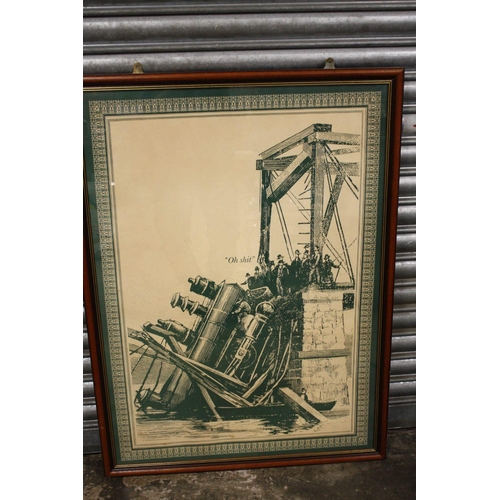 3 - A LARGE FRAMED AND GLAZED HUMOROUS  RAILWAY INTEREST PRINT OVERALL SIZE INCLUDING FRAME -100.5CM X 7... 