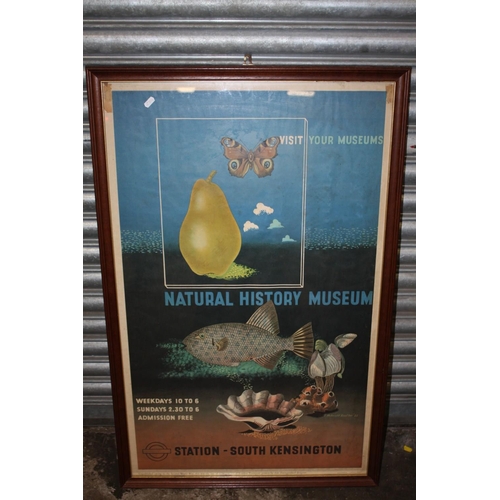 33 - A LARGE FRAMED AND GLAZED REPRODUCTION ADVERTISING POSTER OF THE NATURAL HISTORY MUSEUM - OVERALL SI... 