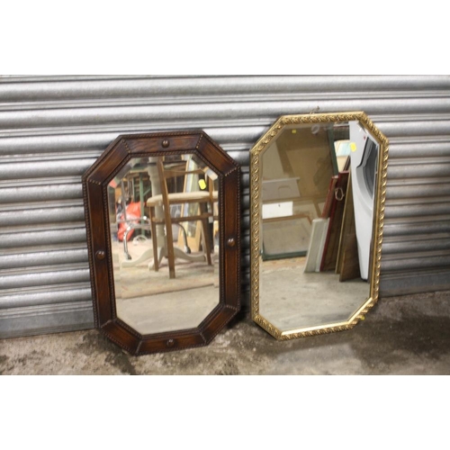 4 - TWO OCTAGONAL BEVEL EDGED  WALL MIRRORS TO INCLUDE A BEADED OAK FRAMED EXAMPLE SIZES INCLUDING FRAME... 