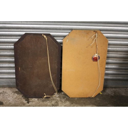 4 - TWO OCTAGONAL BEVEL EDGED  WALL MIRRORS TO INCLUDE A BEADED OAK FRAMED EXAMPLE SIZES INCLUDING FRAME... 