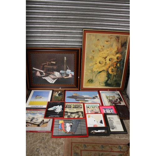 5 - A LARGE QUANTITY OF ASSORTED PRINTS ETC. TO INCLUDE A CARVED WOODEN PANEL, TEDDY BEAR MIRROR, LARGE ... 