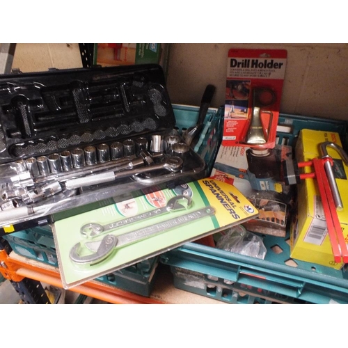 533 - FIVE BOXES PLUS A TOOLBOX OF HAND TOOLS AND PARTS ETC ( PLASTIC TRAYS NOT INCLUDED )