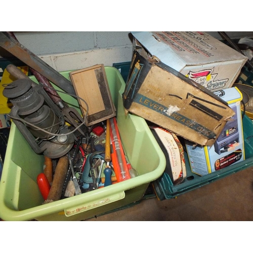533 - FIVE BOXES PLUS A TOOLBOX OF HAND TOOLS AND PARTS ETC ( PLASTIC TRAYS NOT INCLUDED )