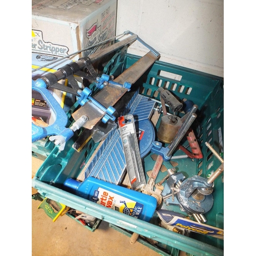 533 - FIVE BOXES PLUS A TOOLBOX OF HAND TOOLS AND PARTS ETC ( PLASTIC TRAYS NOT INCLUDED )