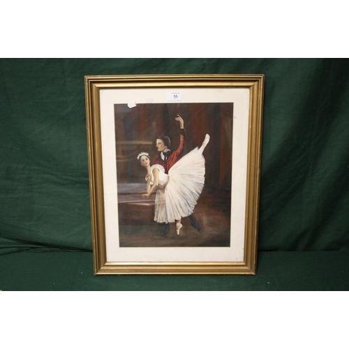 55 - A GILT FRAMED AND GLAZED OIL PAINTING OF BALLET DANCERS