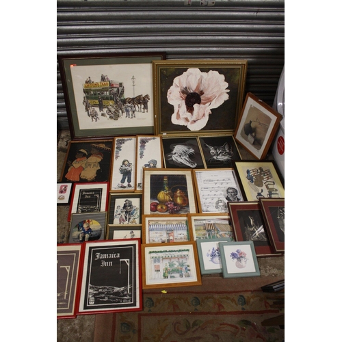 7 - A COLLECTION OF PICTURES AND PRINTS TO INCLUDE A FRAMED OIL ON BOARD SIGNED DAVINA K, PASTEL STILL L... 