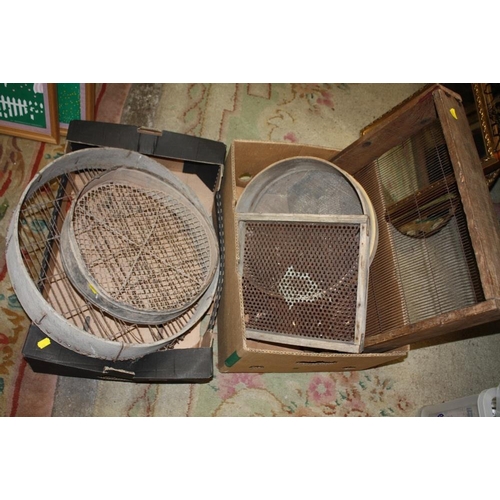 123 - TWO BOXES OF VINTAGE WOODEN SIEVES