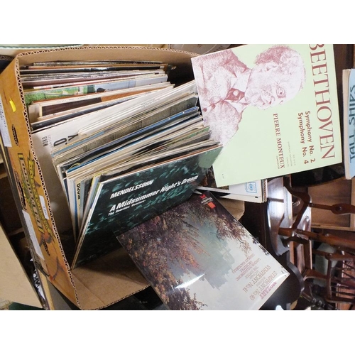 130 - A TRAY AND TWO CASES OF VINTAGE LP RECORDS, 78S ETC., TO INCLUDE CLASSICAL EXAMPLES