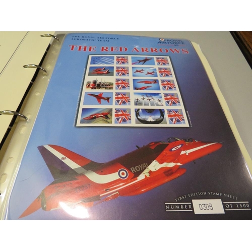 379 - HISTORY ROYAL AIR FORCE MINT STAMP COLLECTION CONTAINED IN A FOLDER,  COMPRISING THREE LIMITED EDITI... 