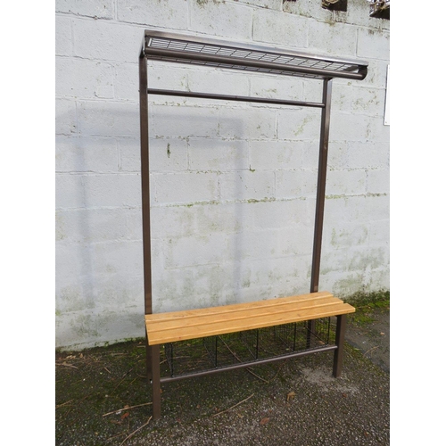 600 - A VINTAGE INDUSTRIAL STYLE P E / CLOAKROOM BENCH H 182 cm, W 114 cm