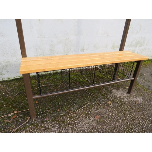 600 - A VINTAGE INDUSTRIAL STYLE P E / CLOAKROOM BENCH H 182 cm, W 114 cm
