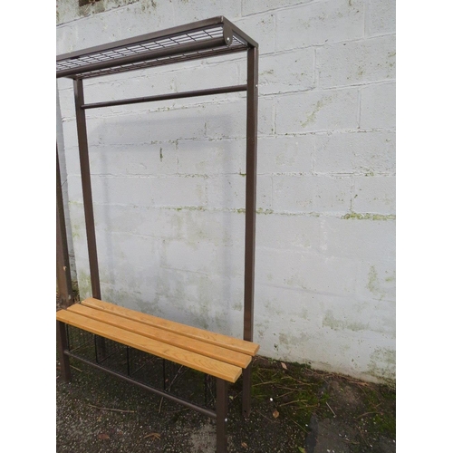 600 - A VINTAGE INDUSTRIAL STYLE P E / CLOAKROOM BENCH H 182 cm, W 114 cm