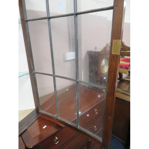 617 - AN ANTIQUE WALNUT GLAZED HANGING CORNER CABINET H-100 CM