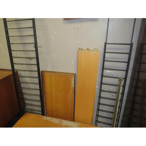 630 - A RETRO TEAK LADDERAX STYLE MODULAR BOOKCASE - WITH ONE CUPBOARD, FOUR LONG SHELVES AND THREE WIDER ... 