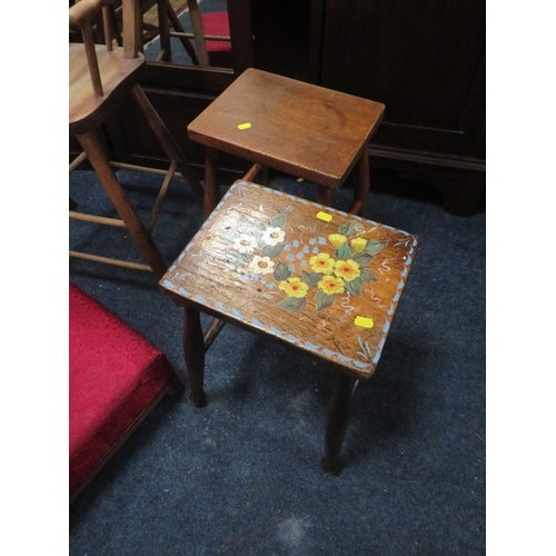 634 - TWO CHILDS HOOPBACK HIGH CHAIRS, A PAIR OF STOOLS AND ANOTHER STOOL (5)