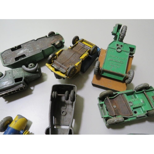 91 - A QUANTITY OF VINTAGE DIECAST VEHICLES TO INCLUDE A DINKY BLAW KNOX  BULLDOZER AND COLES MOBILE CRAN... 