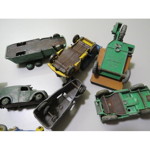 91 - A QUANTITY OF VINTAGE DIECAST VEHICLES TO INCLUDE A DINKY BLAW KNOX  BULLDOZER AND COLES MOBILE CRAN... 