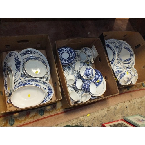 95 - THREE TRAYS OF BLUE AND WHITE CHINA TO INCLUDE ROYAL DOULTON EXAMPLES