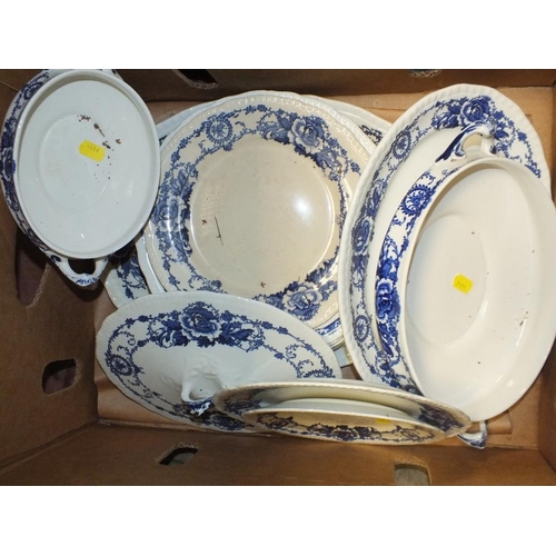 95 - THREE TRAYS OF BLUE AND WHITE CHINA TO INCLUDE ROYAL DOULTON EXAMPLES