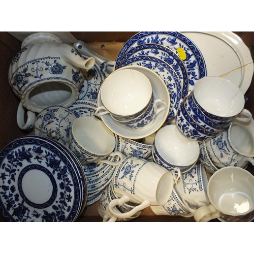 95 - THREE TRAYS OF BLUE AND WHITE CHINA TO INCLUDE ROYAL DOULTON EXAMPLES