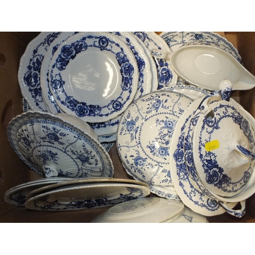 95 - THREE TRAYS OF BLUE AND WHITE CHINA TO INCLUDE ROYAL DOULTON EXAMPLES