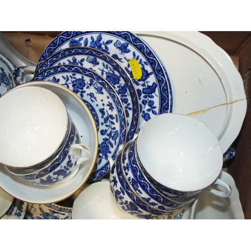 95 - THREE TRAYS OF BLUE AND WHITE CHINA TO INCLUDE ROYAL DOULTON EXAMPLES