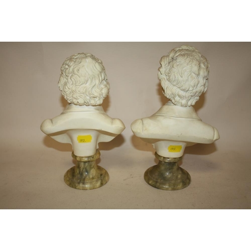 253 - A PAIR OF RESIN BUSTS OF BEETHOVEN AND CHOPIN SIGNED A. GIANNELLI, HEIGHT 25 CM