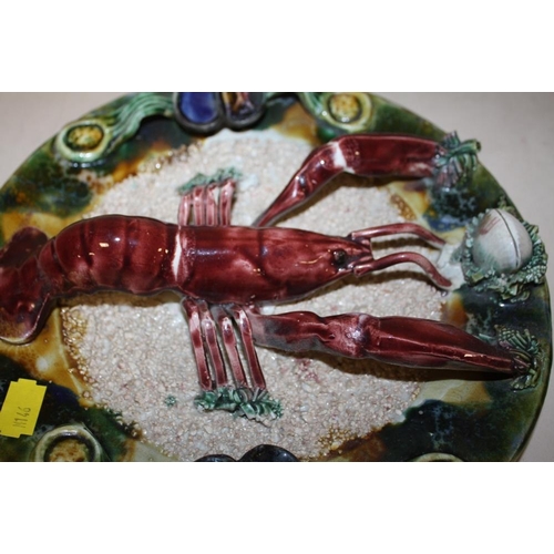 254 - A VINTAGE PALISSY STYLE MAJOLICA LOBSTER PLATE