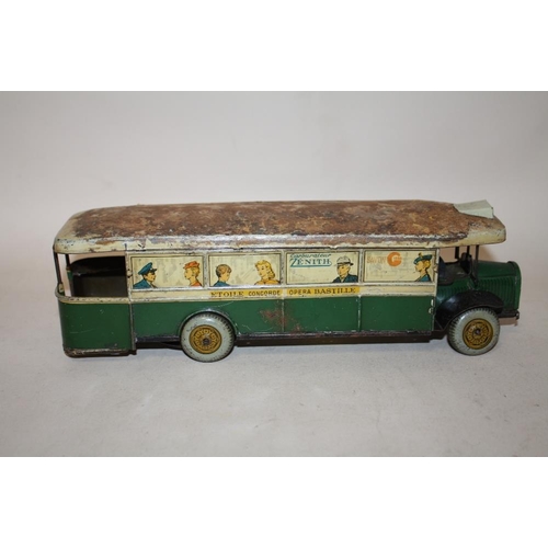 255 - A VINTAGE FRENCH TIN PLATE WIND UP BUS TOY