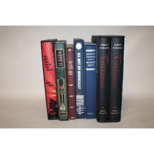 268 - SEVEN FOLIO SOCIETY BOOKS TO INCLUDE CITIZENS TWO BOOK SET, ILL MET BY MOONLIGHT, THE HAPPY CAPTIVE ... 