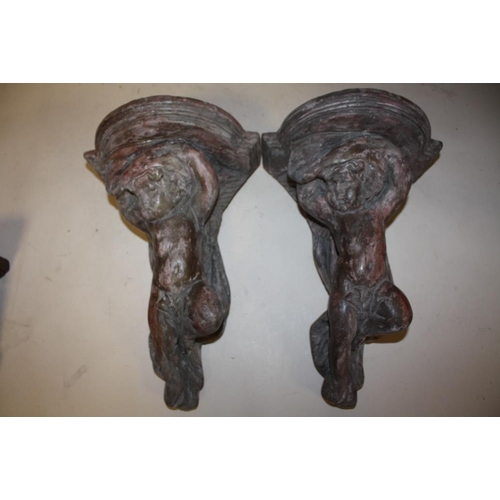 289 - TWO PAIR OF VINTAGE CORBELS TO INCLUDE CHERUBIC EXAMPLES