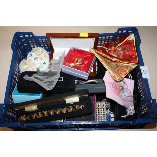 373 - A BOX OF COSTUME JEWELLERY