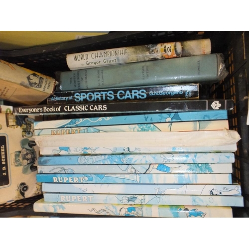 138 - THREE TRAYS OF VINTAGE AND MODERN BOOKS TO INCLUDE VINTAGE CAR BOOKS, SCIENTIFIC BOOKS AND HISTORY B... 