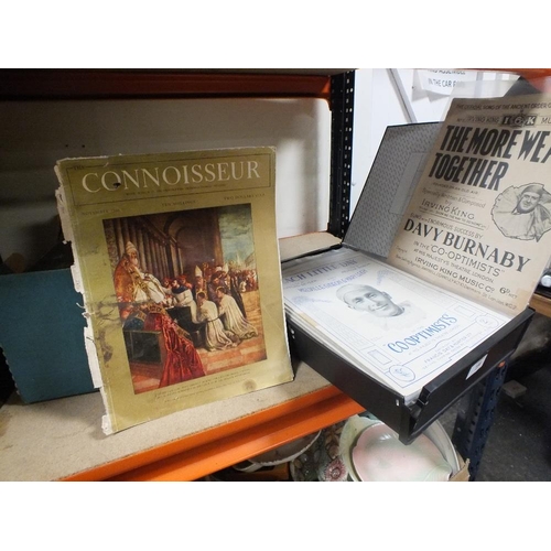 196 - A COLLECTION OF VINTAGE SHEET MUSIC TOGETHER WITH A BOX OF 'THE CONNOISSEUR' MAGAZINE