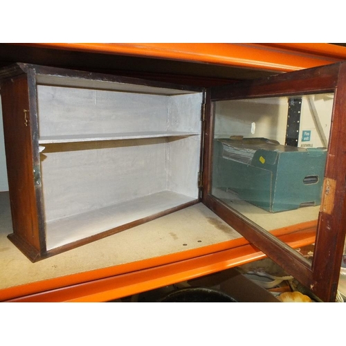 197 - A PAIR OF GLAZED PINE DISPLAY SHELVES, OVERALL HEIGHT 36 CM, WIDTH 54 CM, DEPTH 17 CM