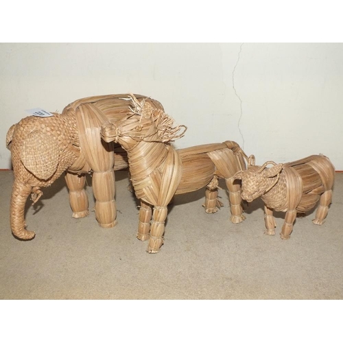 220 - THREE HANDMADE STRAW ANIMAL FIGURES