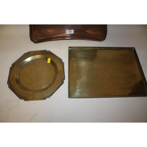 383 - THREE ORIENTAL COPPER AND BRASS TRAYS