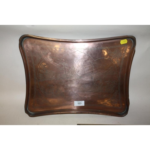 383 - THREE ORIENTAL COPPER AND BRASS TRAYS