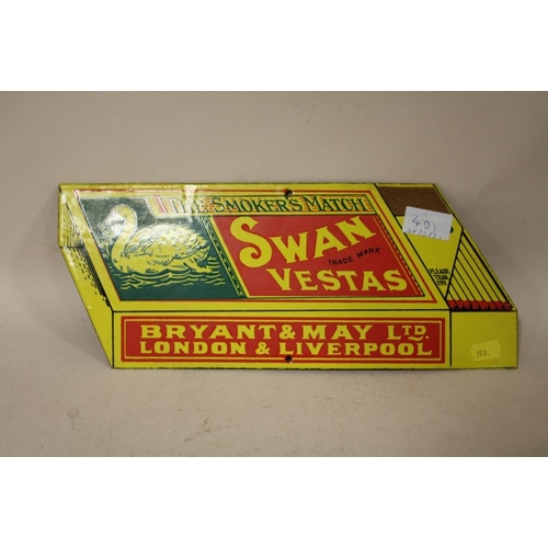 401 - A REPRODUCTION ENAMEL SWAN VESTA'S ADVERTISING SIGN