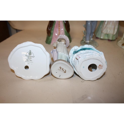 402 - A COLLECTION OF ASSORTED CERAMIC LADY FIGURES TO INCLUDE COALPORT AND OTHER EXAMPLES A/F