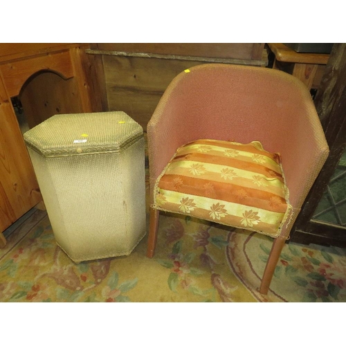 728 - A WICKER BEDROOM CHAIR AND LAUNDRY BIN (2)