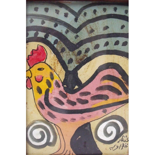 14 - (XX). Eastern school, modernist study of a cockerel, signed lower right, mixed media on paper, frame... 