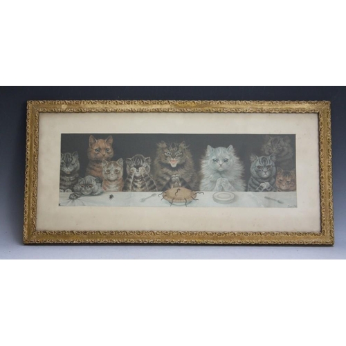 26 - AFTER LOUIS WAIN (1860 - 1939). A vintage study of ten cats at a dining table saying grace, signed i... 