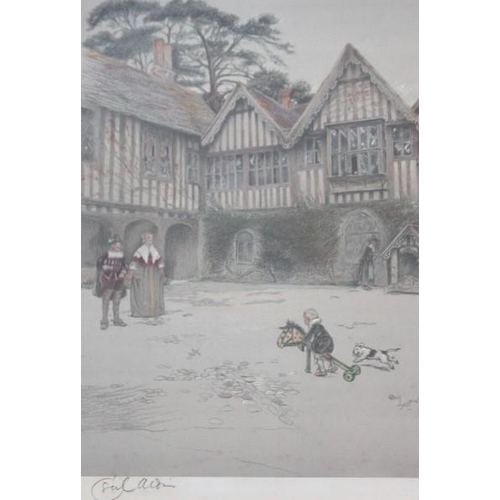 29 - CECIL ALDIN (1870-1935). 'Old Manor Houses Ightham Mote House - The Courtyard', coloured print, sign... 